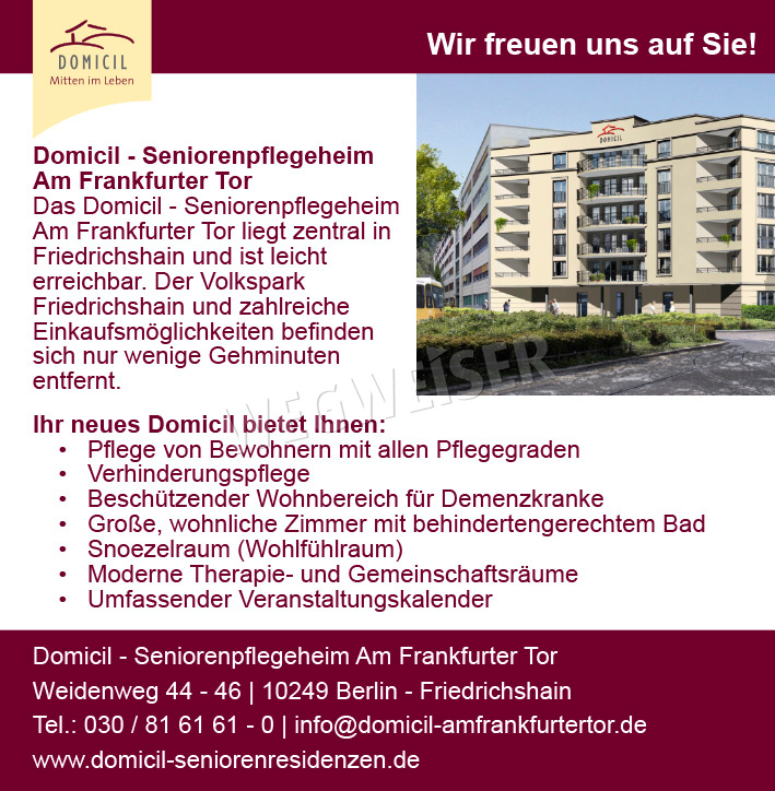 Seniorenheime, Pflegeheime, Tagespflegestätten Berlin